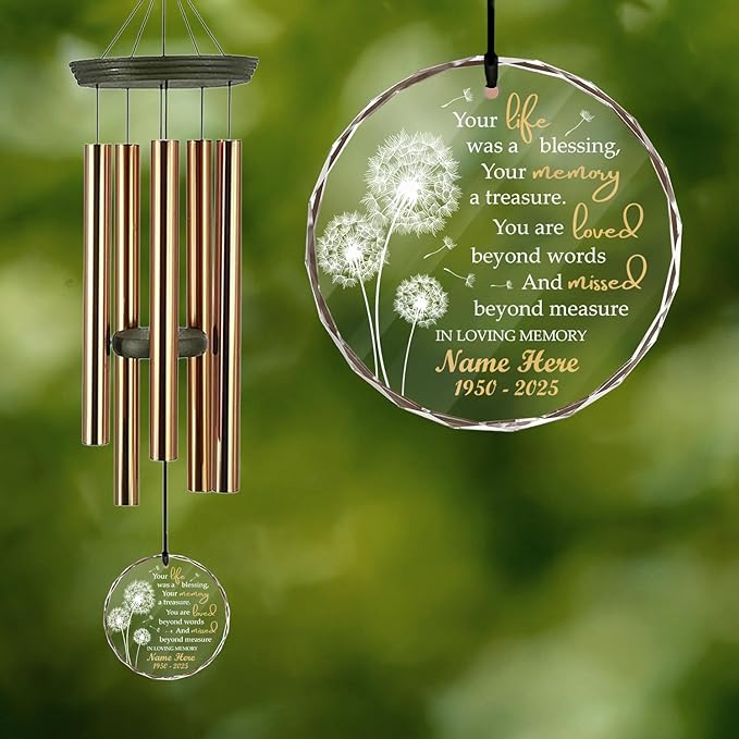Personalized Memorial Wind Chimes, Sympathy Gifts Wind Chimes, 36inch Custom Name Pass Away, Dandelion Wind Chime for Loss of Loved One, Loving Memory (Produced in USA)
