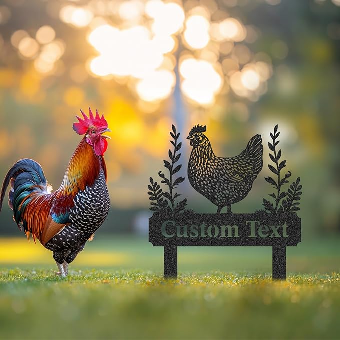 Personalized Metal Chicken Coop Sign, Custom Name Chicken Coop Signs for Outside, Decorative Garden Stakes, Metal Yard Art, Backyard Farmhouse Decor, Chicken Gifts for Women Man Color09