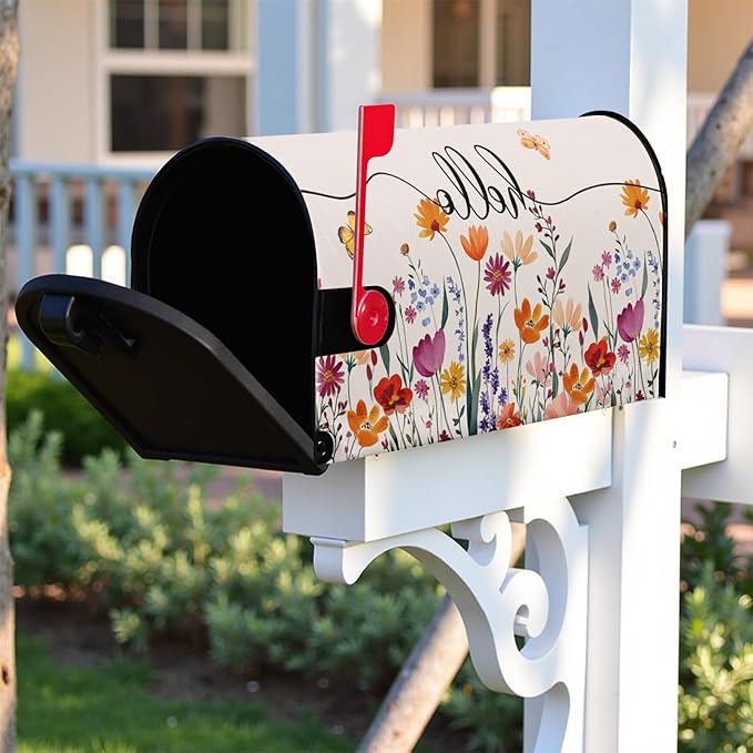 Hello Floral Mailbox Cover Summer Orange Flower Mailbox Covers Magnetic 25.5x21 inch Fall Watercolor Flowers Post Letter Box Cover Home Decor Outdoor Yard Decoration for Garden