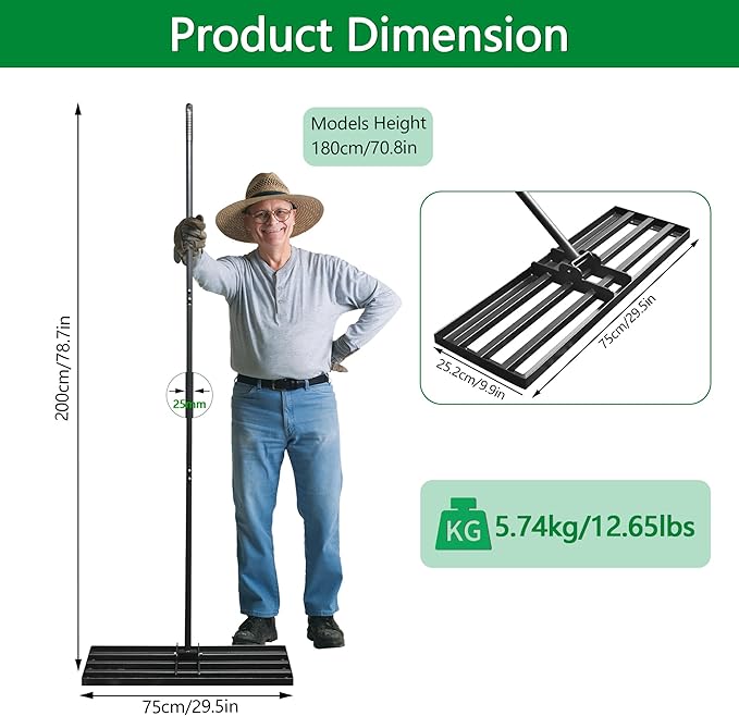 Clearance Lawn Leveling Rake 30 x 10 Inches for Gardening, Garden Rake for Lawn Heavy Duty with 78 Inches Handle, Lawn Leveling Tool for Yard, Backyard, Garden, Golf Couse, Farm, Pasture