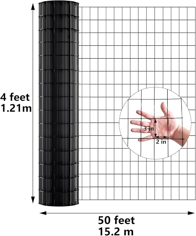 Garden Wire Mesh Fence 4ft x 50ft Mesh Size 2-Inch x 3-Inch Welded Wire Fencing Poultry Netting for Animal Barrier, Border Fencing (USE 5 FT Post)