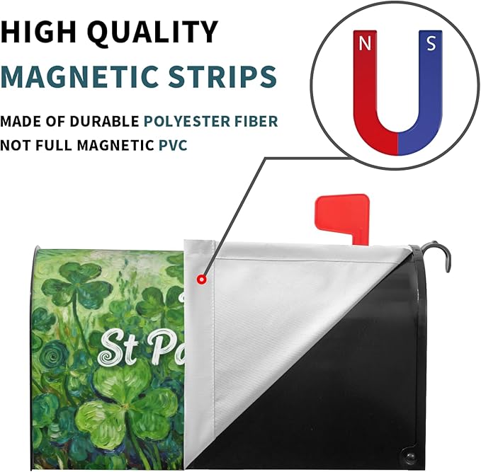 St. Patrick's Day Large Mailbox Covers Magnetic Oversized Green Shamrock Lucky Clover Saint Patricks Holiday Spring Outdoor Decorative Letter Box Cases for Home Garden Outside Decor, 25.5x21 Inch