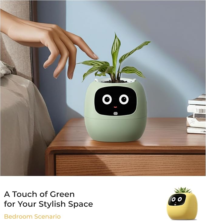 Ivy AI Smart Plant Pot with Emoji Intelligent Planter Robot for Houseplants Tamagotchi Flower Pot Stylish Plantagotchi Home Decor(Mint)