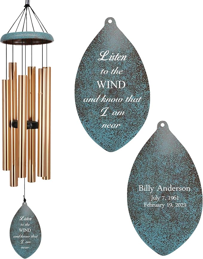 ASTARIN Deep Tone Memorial Wind Chimes Personalized, Listen to The Wind Bereavement Gifts, Outside Condolence Wind Chime for Loss of Mother Father, Gold Black Bronze