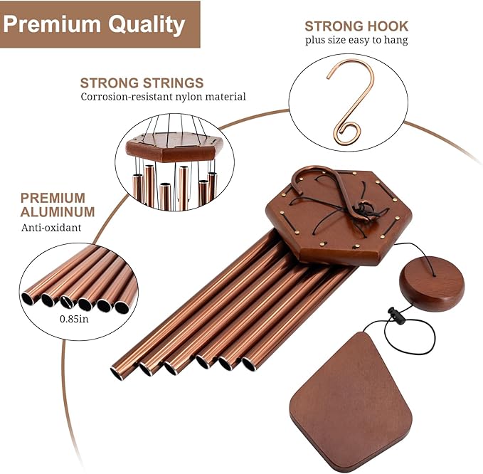 Small Bronze Wind Chimes - 28 Inch Outdoor Tuned Melody, Sympathy Gift for Mom/Housewarming, Outside Decoration