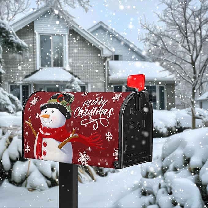 Christmas Snowman Mailbox Cover Winter Red Santa Claus Large Size Mailbox Covers Merry Christma Magnetic Mail Box Wrap Cardinal Bird Dust-Proof Postbox Covers Oversized 25.5 X 21 Inch