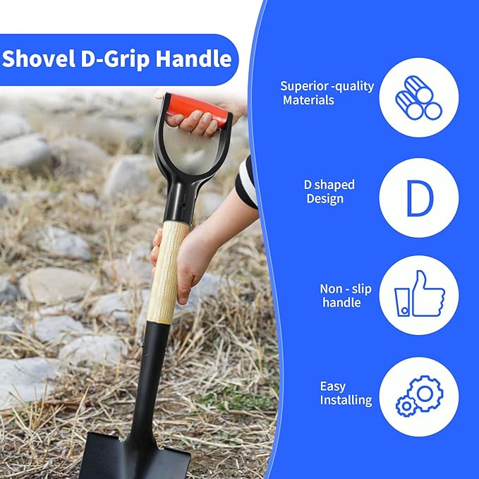 2 Pcs ID 1.26" Red & Black Shovel D-Shaped Grip Handle,PVC Shovel D Straight Grip Handle,Plastic Spade Replacement Snow Removal Garden Accessorie Backyard Digging,7.6×4.13-in(H*T)