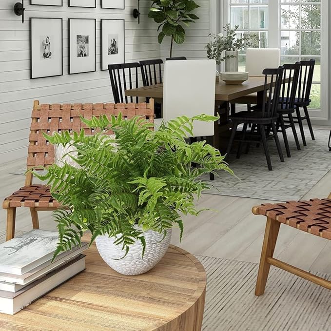 19" Artificial Boston Fern Plants Large Fake Greenery Shrubs 2 Pcs UV Resistant Faux Plant Bushes for Home Garden Office Farmhouse Indoor Outdoor Decor, Green