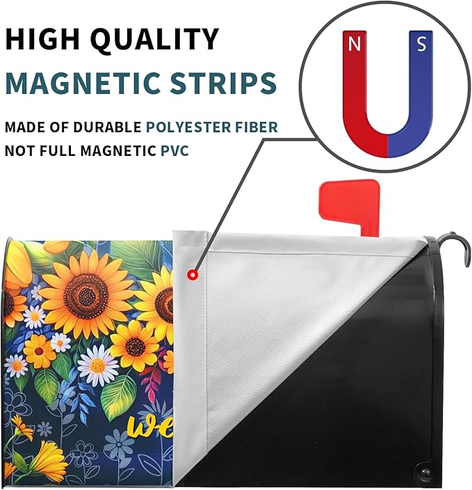 Welcome Flower Magnetic Mailbox Cover Spring Floral Mailbox Cover Magnetic Standard Size 21 X 25.5 Inch Sunflower Mailbox Post Cover Mailbox Wraps Mailbox Decor for Home Garden Outdoor Yard