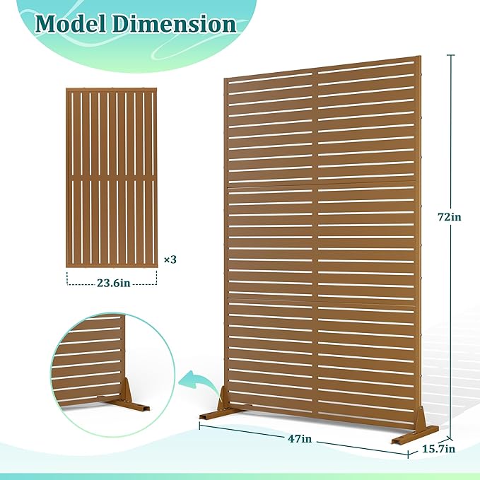 Metal Privacy Screen Outdoor Privacy Screen, Freestanding Fence Panel for Outside, 72''H×47''W, Decorative Screen Panel for Backyard/Patio/Deck