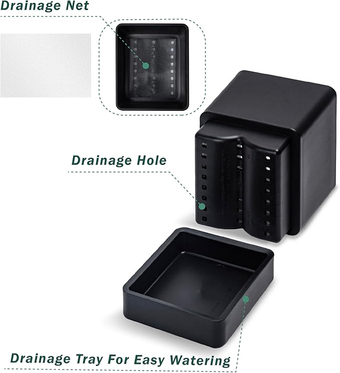 D'vine Dev 4 Inch Herb Planter Pot, Plastic Planter with Drainage Holes and Saucer, Modern Decorative Gardening Pot for Indoor Plants, Flowers, Herbs, Succulents, Black, Set of 6, 76-Y-B6-1