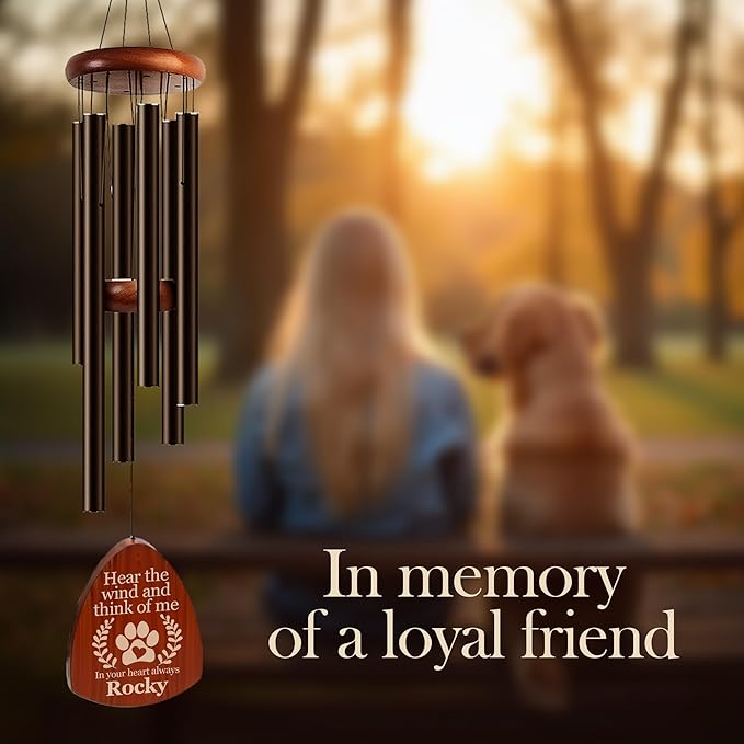 Personalized Pet Memorial Wind Chimes with Engraved Name, Custom Dog Wind Chimes Memorial Pet Loss Sympathy Gifts, Remembrance Chimes, Sympathy Gift for Dogs, Cats - Black