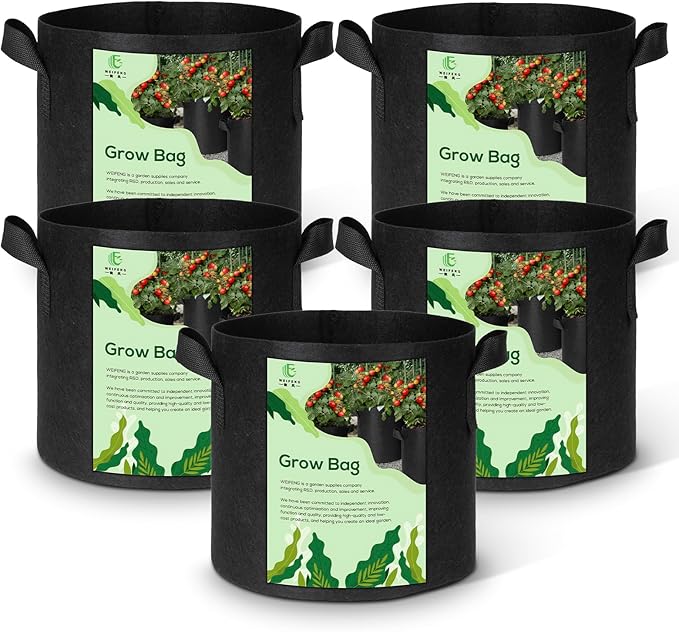 WEIFENG 10 Gallon Grow Bags Planters for Outdoor Plants 5-Pack Plant Bags with Handles