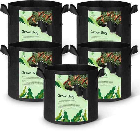 WEIFENG 10 Gallon Grow Bags Planters for Outdoor Plants 5-Pack Plant Bags with Handles