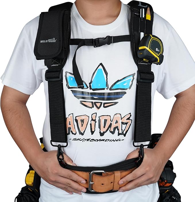 MELOTOUGH Work Belt Suspender Tool Belt Suspenders Bag Suspenders for Men Heavy Duty with Gel Shoulder Pad Detachable Phone Holder for Construction/Electrician/Contractor/Carpenter