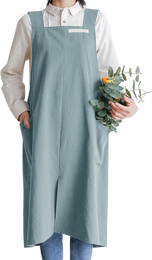 HANEE Cotton Aprons for Women and Men | Cross-Back Apron with Pockets