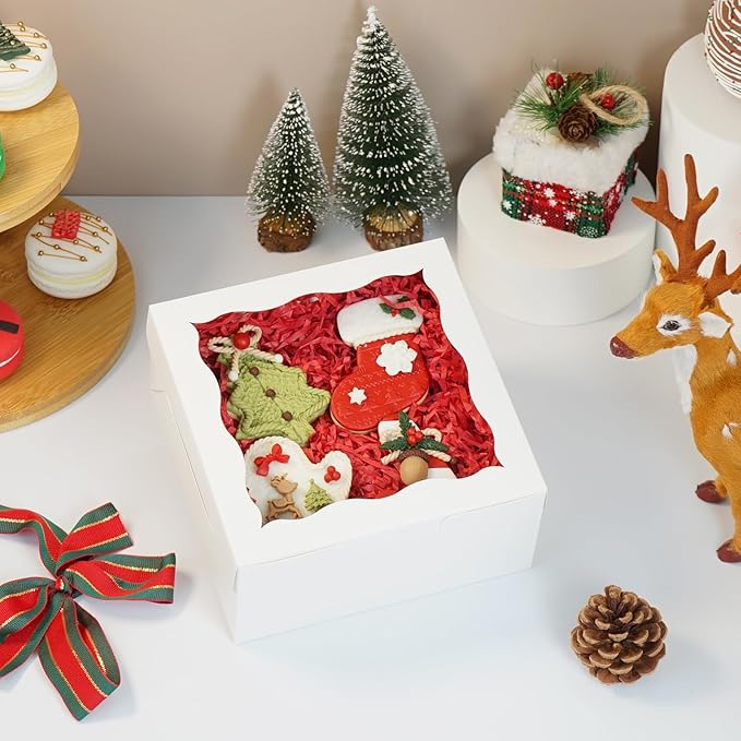 100 Pack 5x5x2.5 Inch Bakery Boxes Cookie Boxes with window Treat Box Chocolate Covered Strawberries Box for Macaroon Dessert Cupcake Pastry Muffins