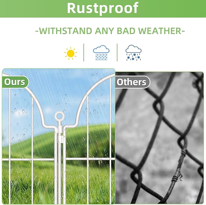 Decorative Garden Fence 17in (H) x 10ft (L), 10 Pack Metal No Dig Garden Fencing Animal Barrier for Dogs & Rabbit, Arched Flower Bed Edging Ornamental with Ground Stake for Yard & Patio, White