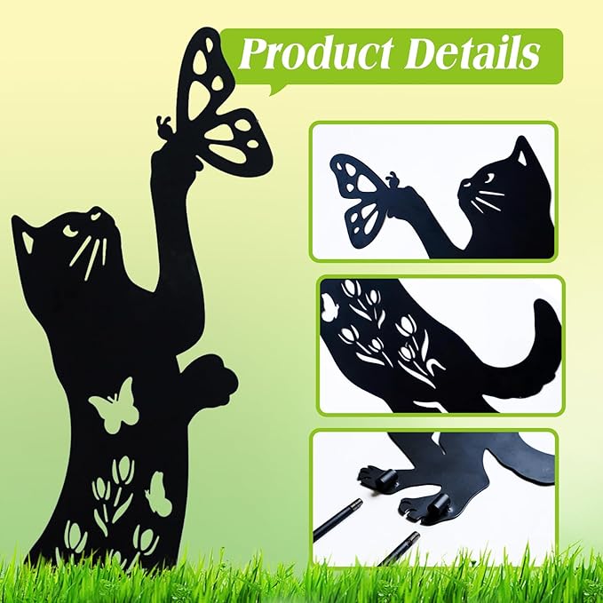 Cat Metal Garden Stakes Decorative,Gifts for Women/Men/Cat Lovers Gifts,Black Cat Silhouette Statues Garden Decor for Outside,Outdoor Decor,Yard Art,Patio,Lawn Ornaments