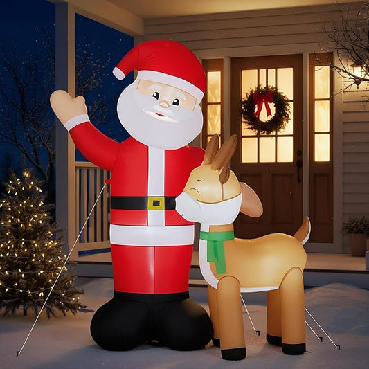 VINGLI 6ft Christmas Santa with Reindeer Inflatable, Inflatable Waving Santa Claus Reindeer Outdoor Decoration with LED Lights,Xmas Blow ups for Lawn, Garden, Holiday Decor