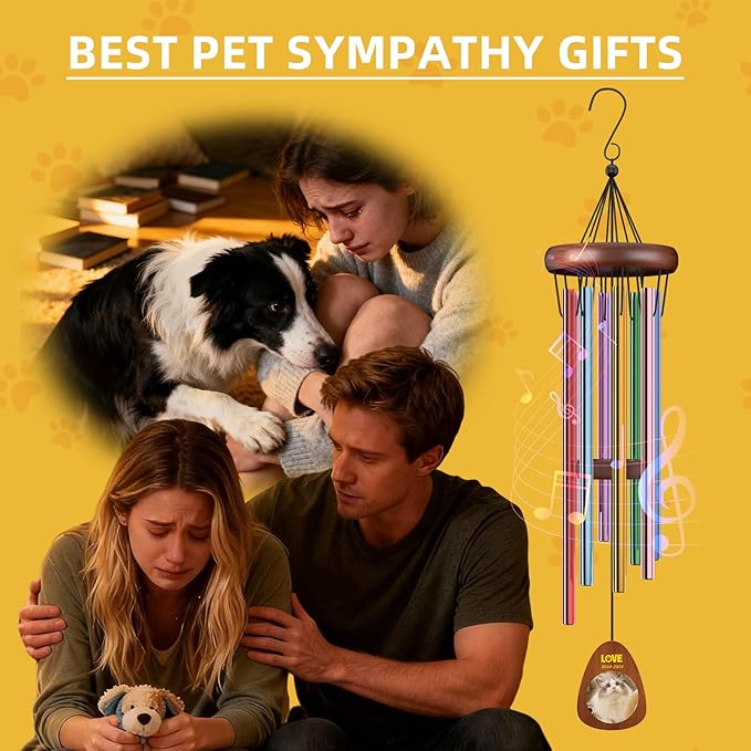 Personalized Pet Memorial Wind Chimes Custom - Custom Dog Memorial Wind Chime - Bereavement Gift for Pet Loss, Healing Wind Chimes for Loss of Cat (Heart Shape)