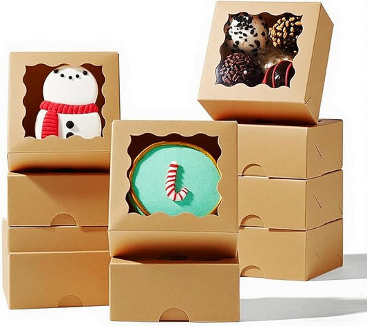 RomanticBaking 3 ¼" x 3 ¼" x 1 ½" 100PCS Cookies Boxes Soap Box Chocolate Truffle Boxes for 4, Mini Bakery Boxes with Window for Brownie,Macaron,Donut