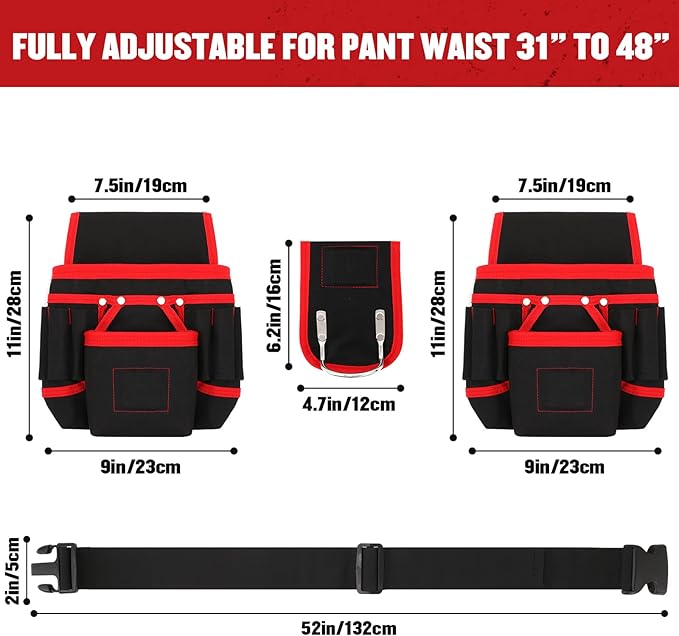 Tool Belt, Magnetic Tool Pouch with 26 Pocket Tool Belts for Men, Heavy Duty Adjustable Tool Pouch Bag, Detachable Utility Belt Tool Bags for Electrician, Carpenter, Construction
