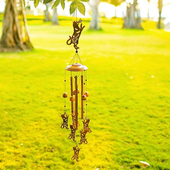 Cat Wind Chimes for Outside,Cat Gifts for Women Men/Memorial Gifts/Birthday Gift/House Warming Gift Metal windchimes Outdoors/Indoors,Garden Decor,Patio,Home,Porch,Yard Decor