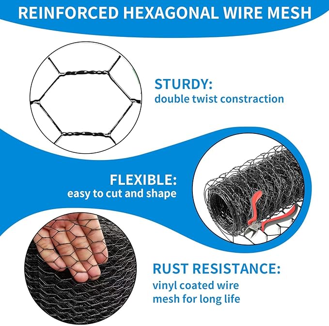 48'' x 150' Black Chicken Wire Mesh Fence, 20 Gauge Galvanized Poultry Netting and 1 inch Garden Mesh Fence Roll, Chicken Wire for Floral Arrangements/Crafts/Farm/Livestock/Pet Protection