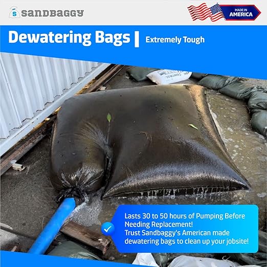 Sandbaggy Dewatering Bags - Made in America - Filters Sediment, Silt, Oil, Sludge - Use for Construction Sites, Dredging - Material: Non Woven Geotextile Fabric (3 ft x 4 ft, 1)