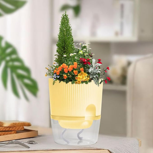 ZXJ 5.5 Inch Self Watering Planter Pots for Indoor Plants - African Violet Pots with Wick Rope - Yellow