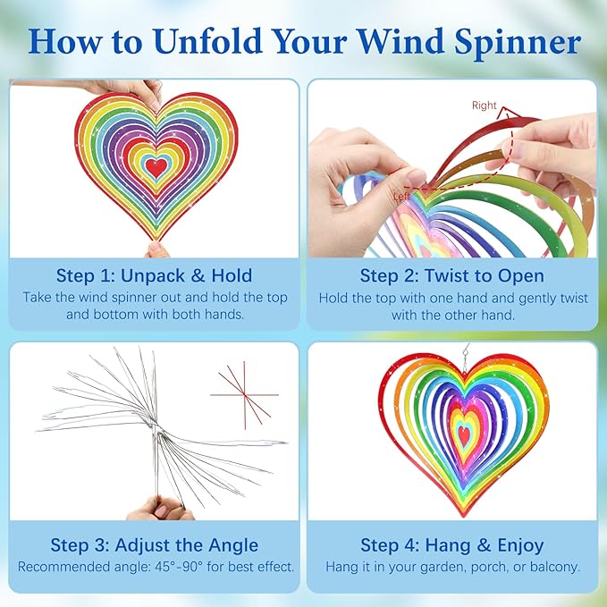 Love Heart Wind Spinners Outdoor, Hanging Wind Spinners for Birthday Christmas Thanksgiving, 12 inch Outdoor Indoor Hanging Ornament for Garden Porch Backyard Lawn