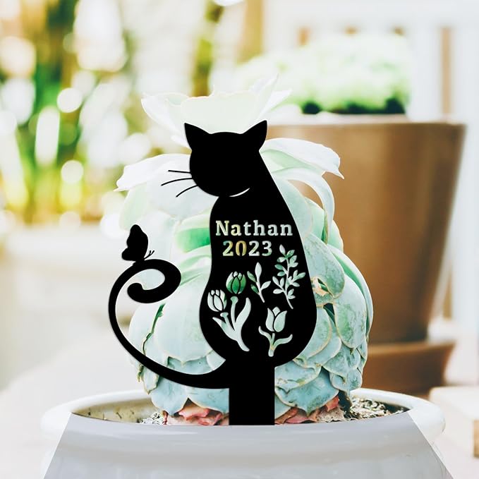 Custom Butterfly Cat Grave Marker Metal Cat Memorial Statue, Personalized Flowers Cat Memorial Stake Grave Marker, Customized Pet Cat Memorial Garden Plaque Cemetery Marker Burial Marker