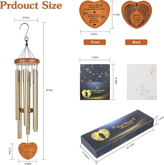 Memorial Wind Chimes, 37" Large Outdoor Wind Chimes for Loss of Loved One, Meaningful Sympathy Gifts in Memory of Father, Mother or a Loved One