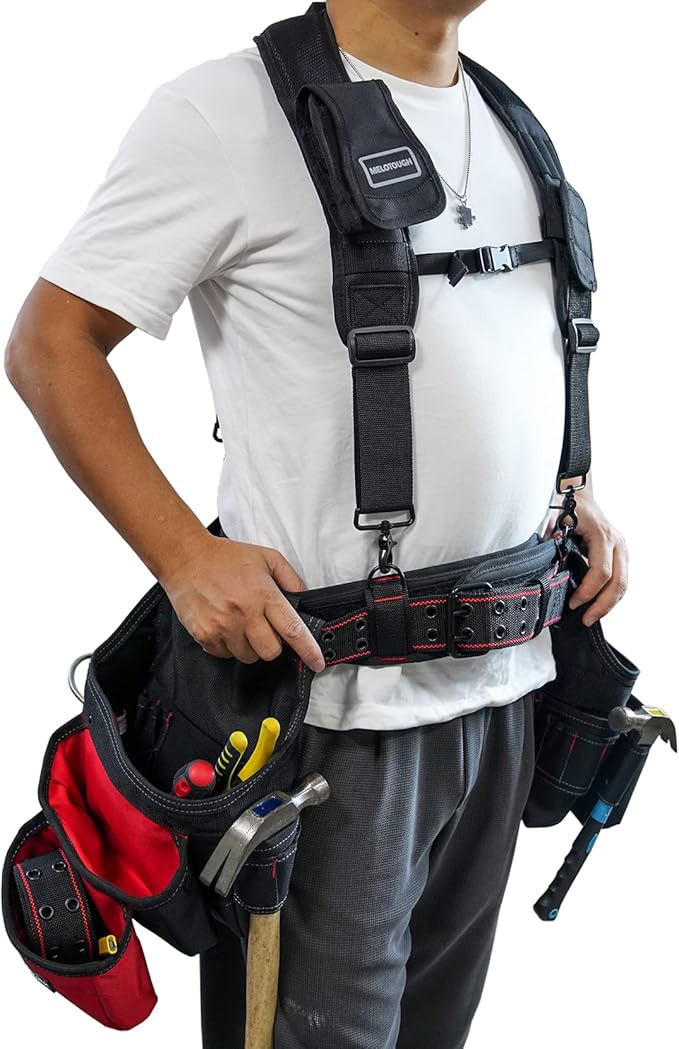 MELOTOUGH Padded Tool Belt with D ring for men construction Strong Durable Double Metal Roller Buckle,adjustable waist 44'-53'thick confortable foam padding (XXL)