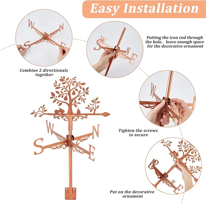 SUPERDANT Pear Tree Weather Vane Tree Leaves Wind Vanes for Yard Pears Metal Weathervane Roof Mount for Gardens Outside Reddish Copper Weathervanes Farmhouse Farm Barn Sheds Patio Decorations