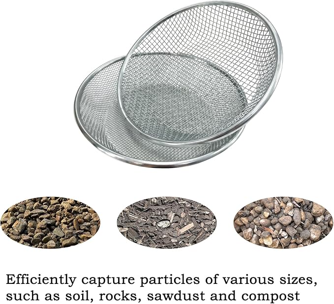 2Pcs Soil Sifter for Gardening Rock Sifter for 5gallon Bucket Dirt Sifter Garden Compost Sifter（1/4" Mesh & 1/8" Mesh）