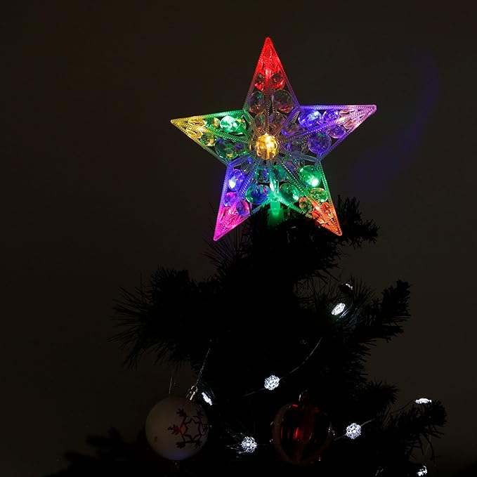 Alpine Corporation 9" H Star Tree Topper with Multi-Color LED Lights, Christmas Decoration