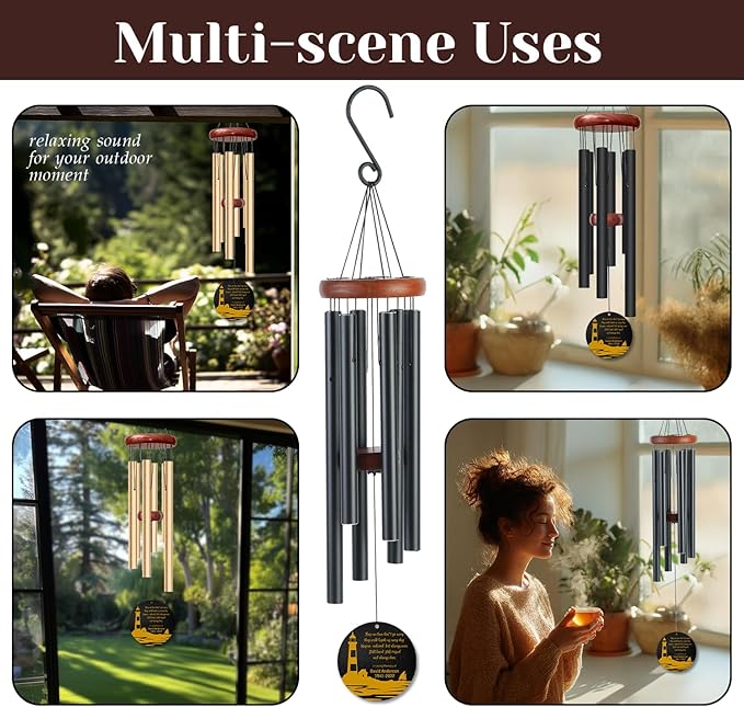 Personalized Lighthouse Memorial Wind Chime – “Those We Love Don’t Go Away” Golden Engraved Quote – Custom Name & Years Sympathy Gift – Memorial Windchimes for Loss of Loved One – Ocean Tribute Décor