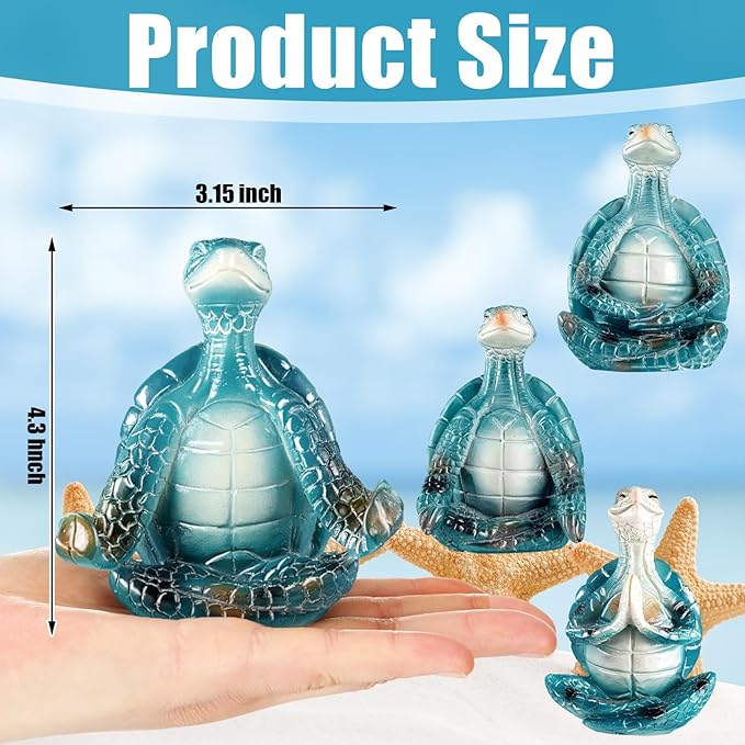 4 Pcs Sea Turtle Meditation Yoga Decor Zen Sea Turtles Garden Statue Figurines Coastal Ocean Beach Bathroom Decor Turtle Gifts for Women Yogis Home Office Decorations(Stylish)