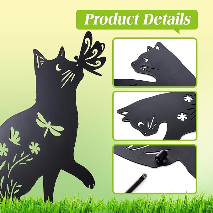 Cat Metal Decorative Garden Stakes Cat Gifts for Women Men Mom Birthday Gifts Silhouette Statues for Garden Decor, Yard Art, Patio, Outside, Lawn Ornaments, Outdoor Decorations