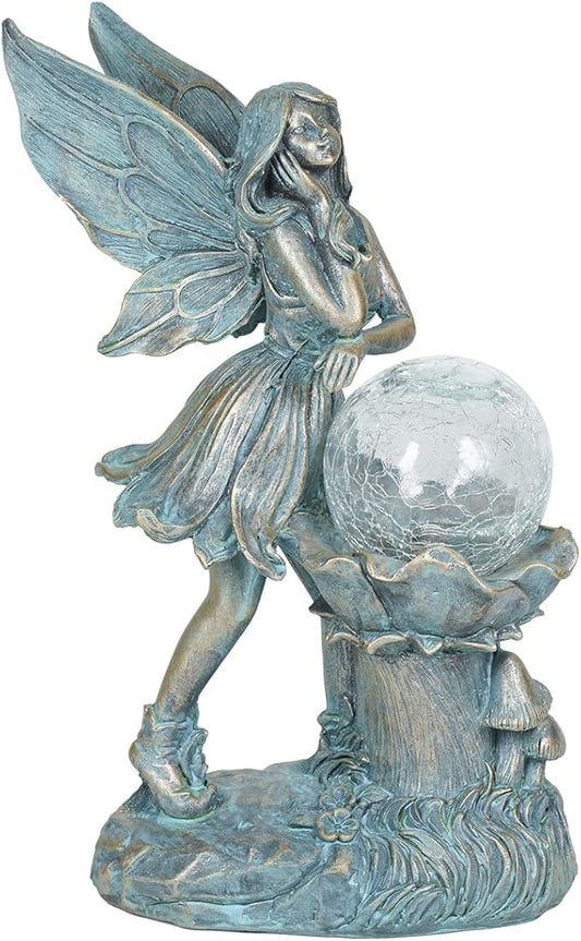 Ferrisland Garden Angel Fairy Outdoor Figurines Statue with Solar Lights,Solar Decorations for Yard Outdoor Garden, Patio Yard Lawn, Gifts for Birthday Housewarming Mother's Day (Bronze)