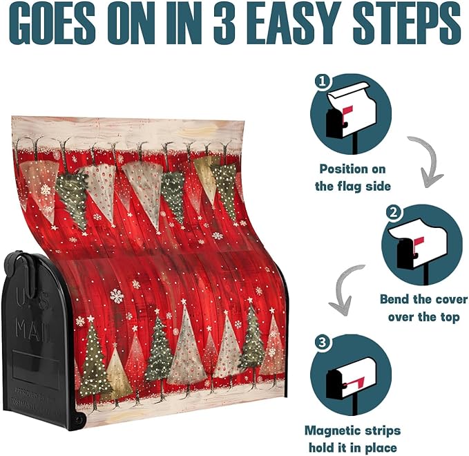 Nanikore Christmas Mailbox Cover Magnetic Standard Size 21 X 18 Winter Christmas Tree Snowflake Waterproof Post Box Cover Wraps Garden Yard Decor for Outdoor