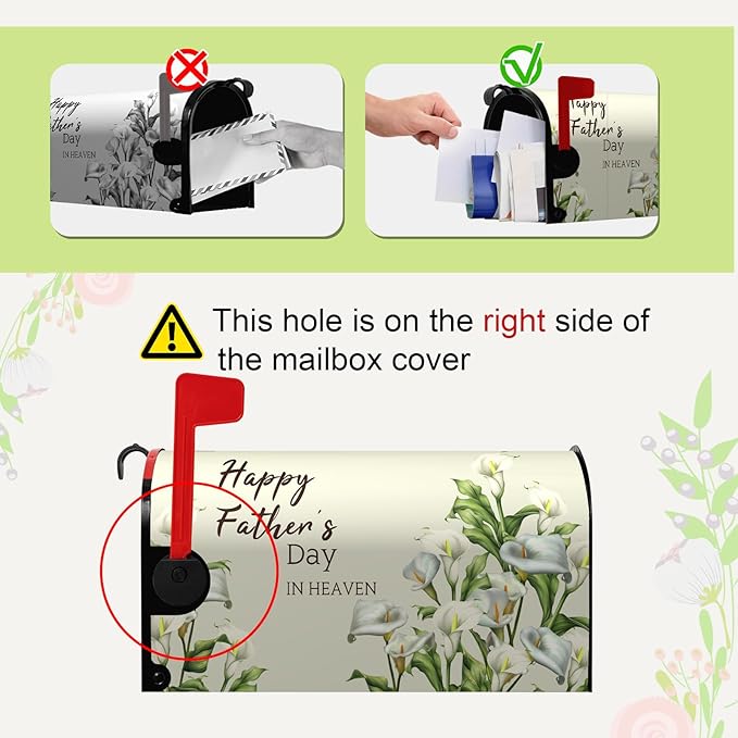 Happy Fathers Day in Heaven Mailbox Cover Standard Size Calla Lily Floral Magnetic Mailbox Covers Family Dad Daddy Remembrance Mail Post Letter Box Cover for Holiday 21x18 Inch