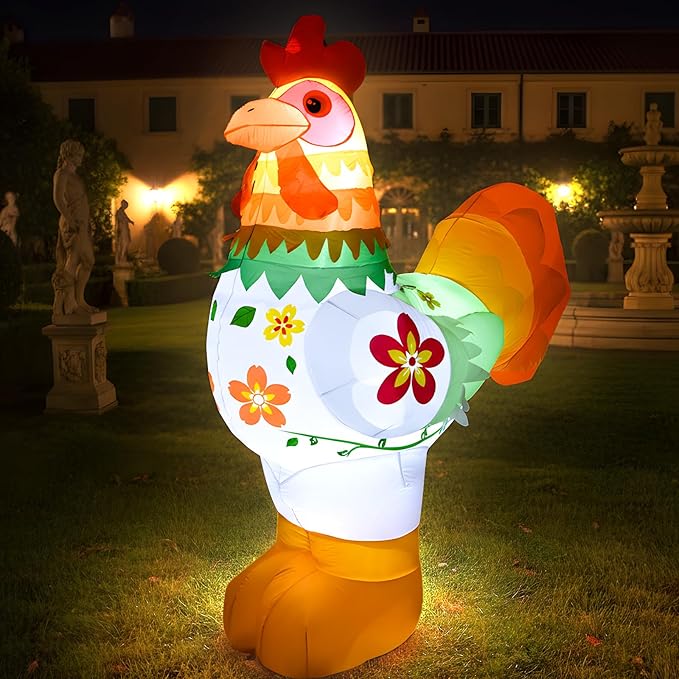 6FT Christmas Spring Farm Ranch Rooster Inflatables Blow up Cute Animals Decorations with LED Light Outdoor Indoor Graden Yard Party Lawn Holiday Decor