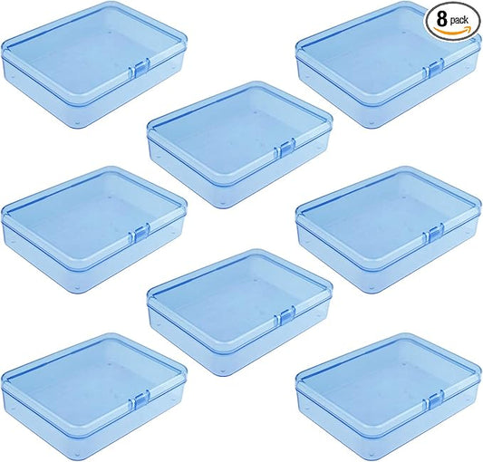 Goodma 8 Pieces Rectangular Plastic Boxes Empty Storage Organizer Containers with Hinged Lids for Small Items and Other Craft Projects (Blue, 4.5 x 3.3 x 1.1 inch)
