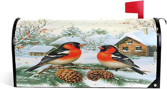 SUABO Mailbox Cover Birds Pinecone Standard Magnetic Mailbox Covers Wraps for Christmas Home Yard Garden Decor