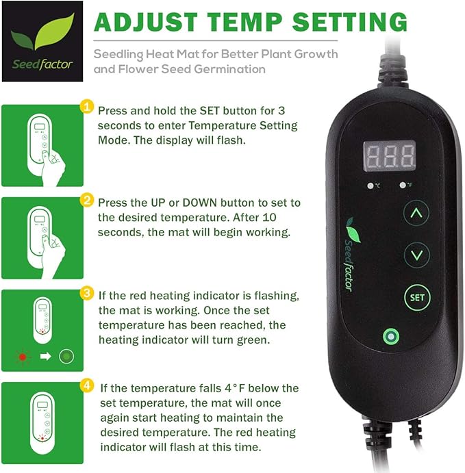 Seedfactor MET Certified Seedling Heat Mat with 50℉~108℉ Digital Thermostat Controller for Seed Germination (48" X 20" & Thermostat Controller)