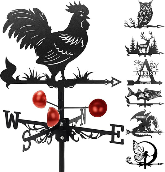 Custom Metal Weathervane Personalized Steel Wind Indicator with Name Outdoor Decor for Roof Garden Barn Patio-Rooster