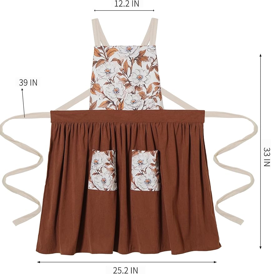 Vintage Pinafore Apron Dress for Women with Pockets Cute Floral Chef Aprons for Kitchen Cooking Baking Gardening